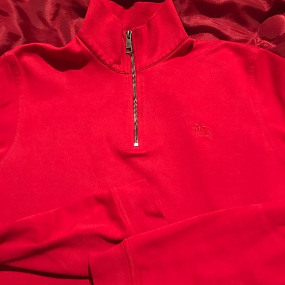 COPY - Mens red Burberry 1/4 zip sweater size L - Picture 2 of 3